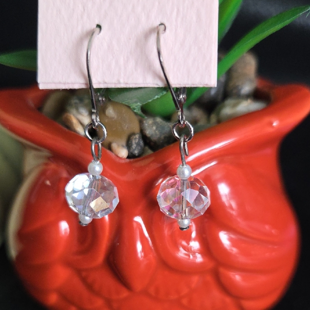 Crystal Drop Dangle Earrings - Clear Iridescent